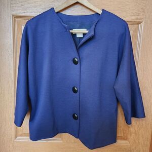 Michael Kors Navy Blue Dolman Sleeve 3/4 Sleeve Big Button Blazer Women's Size L
